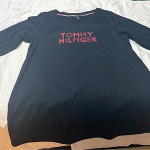 Tommy Hilfiger Navy Long Sleeve Top with Red Logo